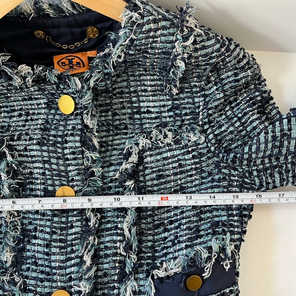 Tory Burch Danielle Tweed Evening Jacket Tweed Blazer Navy and White Size 0 - Picture 6 of 8